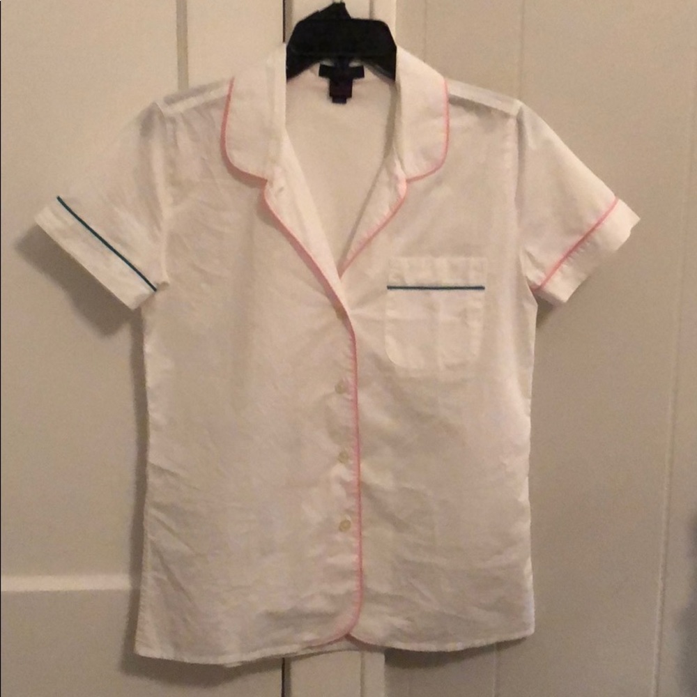 JCrew White/Multi SS Blouse